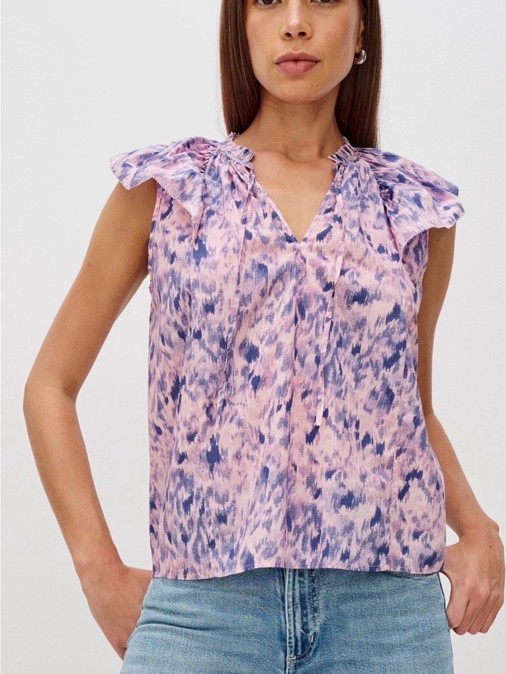 Nwt Rails Karysa Pink Ikat Flutter Sleeve Cotton Boho Blouse Top L